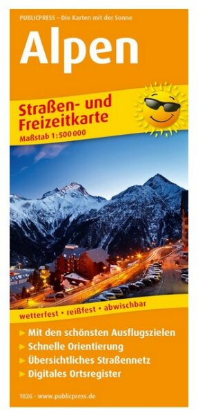 Straßen- und Freizeitkarte Alpen Highlights der Region