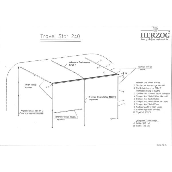 Herzog Travel Star Markisenprofil 225 cm