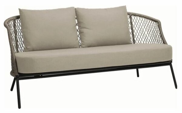 Stern Lounge-Sofa Odea 2-Sitzer Aluminium schwarz matt Kordel salt/Kissen Outdoorstoff cream schwarz matt, salt, cream