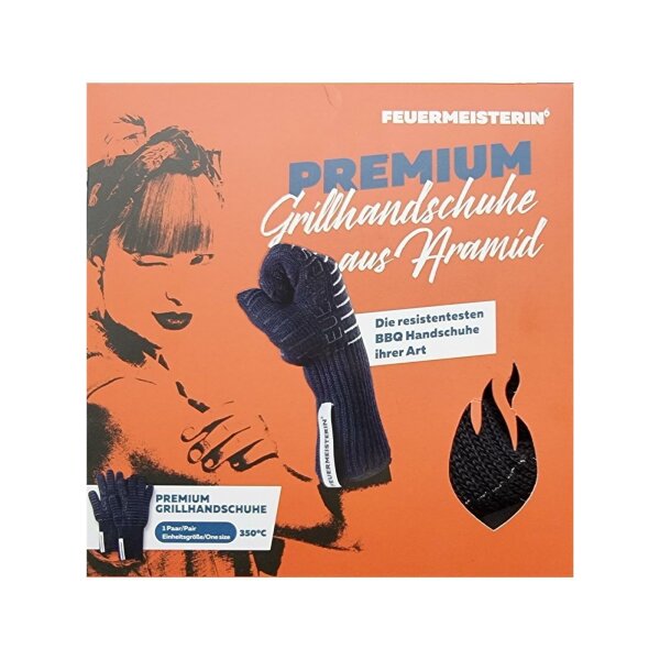 Feuermeisterin Premium Damen Grillhandschuhe Aramid schwarz 1 Paar